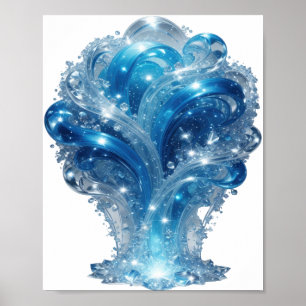 Trendy Blue WATER ELEMENT 3D Text Art Poster