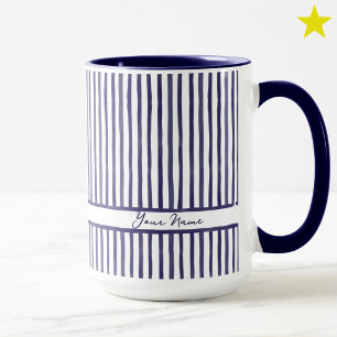 Trendy Blue Watercolor Mini Stripes Custom Name Mug