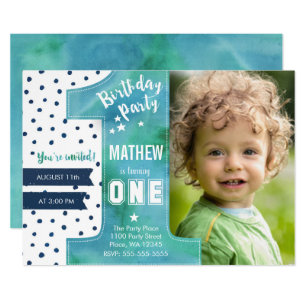 Trendy | Blue | Watercolour | First Birthday | Invitation