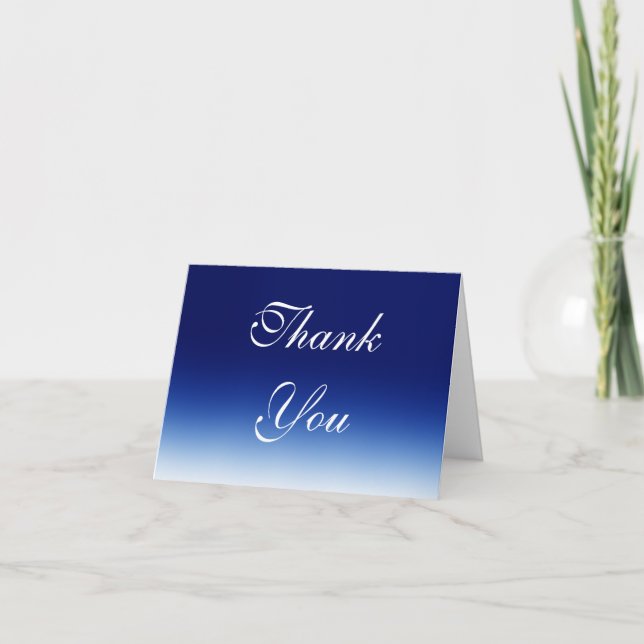 Trendy Blue White Calligraphy Thank You Postage Card (Front)