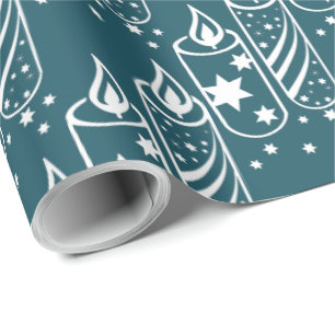 Trendy Blue & White Christmas Candles Wrapping Paper