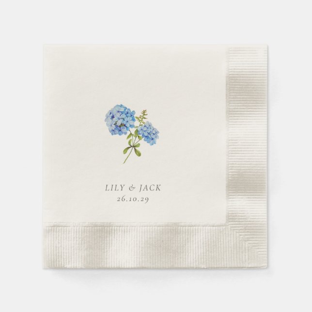 Trendy Blue White Floral Hydrangea Event Wedding  Napkin (Front)