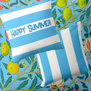 Trendy Blue White Stripe Outdoor Pillow