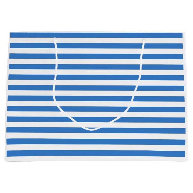 Trendy Blue White Striped Template Modern Stylish Large Gift Bag (Front)