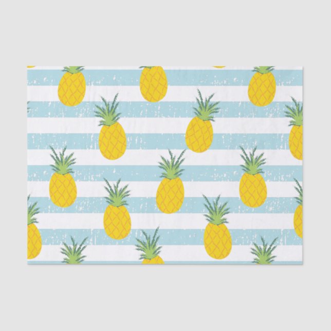 Trendy Blue White Stripes Pineapple Pattern Tissue Paper (Front)