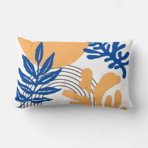Trendy Blue Yellow Abstract Botanical Shapes Art Lumbar Cushion