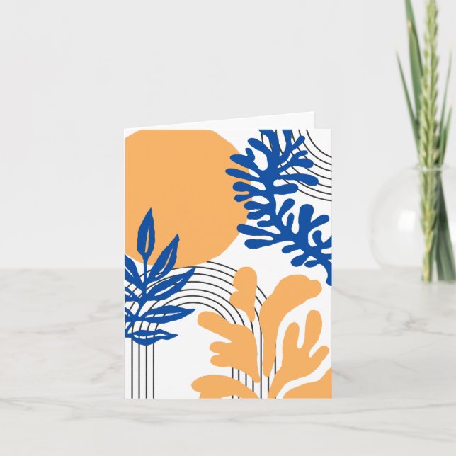 Trendy Blue Yellow Abstract Botanical Shapes Art Thank You Card (Front)