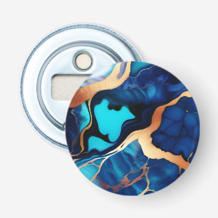 Trendy Blue yellow Gold faux marble Bottle Opener
