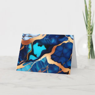 Trendy Blue yellow Gold faux marble Card