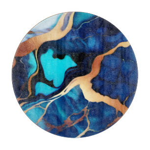 Trendy Blue yellow Gold faux marble Cutting Board