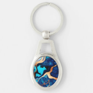 Trendy Blue yellow Gold faux marble Key Ring