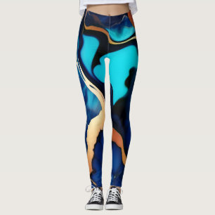 Trendy Blue yellow Gold faux marble Leggings