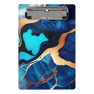 Trendy Blue yellow Gold faux marble Mini Clipboard