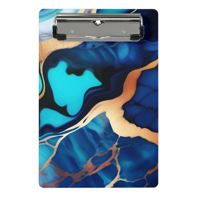 Trendy Blue yellow Gold faux marble Mini Clipboard (Front)