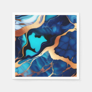 Trendy Blue yellow Gold faux marble Napkin