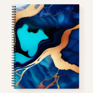 Trendy Blue yellow Gold faux marble Notebook