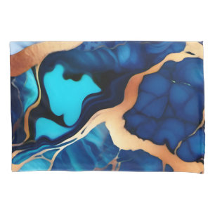 Trendy Blue yellow Gold faux marble  Pillowcase