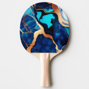 Trendy Blue yellow Gold faux marble Ping Pong Paddle