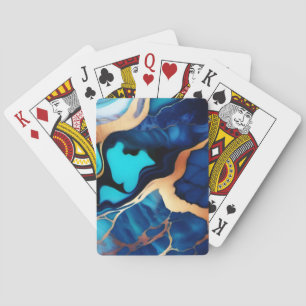 Trendy Blue yellow Gold faux marble Playing Cards