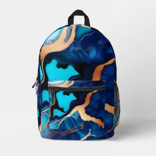 Trendy Blue yellow Gold faux marble Printed Backpack