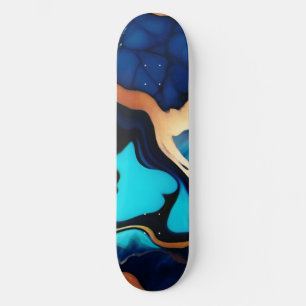 Trendy Blue yellow Gold faux marble Skateboard