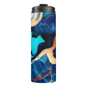 Trendy Blue yellow Gold faux marble Thermal Tumbler