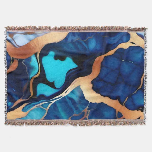 Trendy Blue yellow Gold faux marble  Throw Blanket (Front)