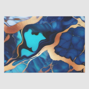Trendy Blue yellow Gold faux marble Tissue Paper