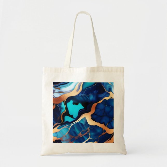 Trendy Blue yellow Gold faux marble Tote Bag (Front)