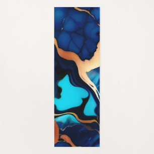 Trendy Blue yellow Gold faux marble Yoga Mat