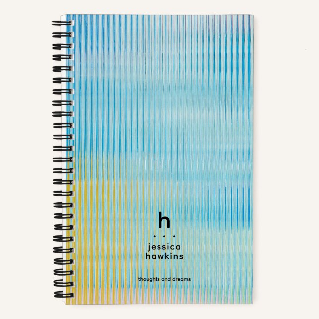 Trendy Blue Yellow Prismatic Glass Modern Monogram Notebook (Front)