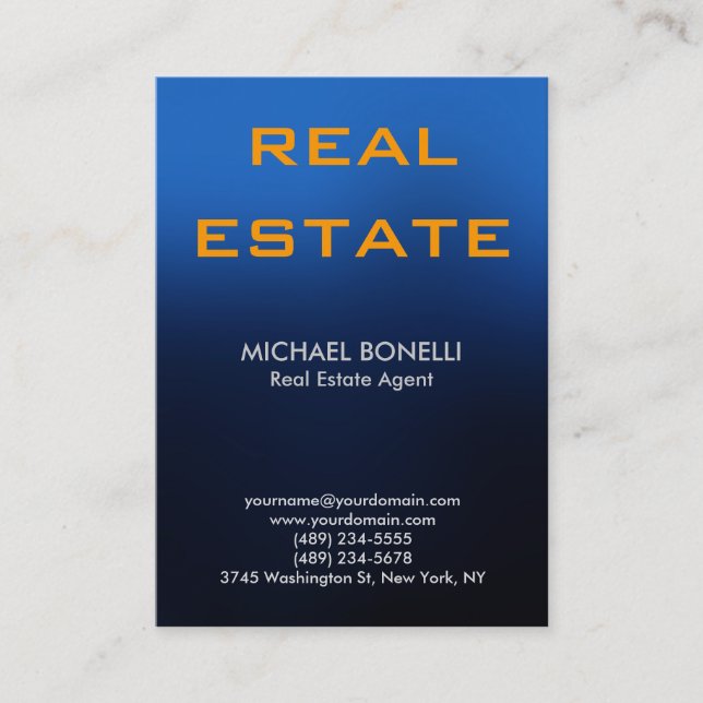 Trendy blue yellow real estate agent business card (Front)