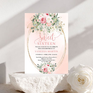 Trendy Blush and Gold Sweet Sixteen Birthday Invitation