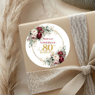 Trendy Blush Burgundy 80th Birthday Stickers