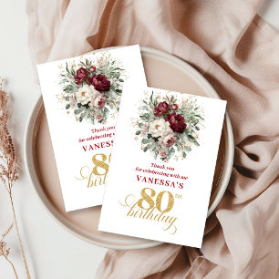 Trendy Blush Burgundy 80th Birthday Thank You Card