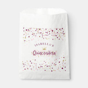 Trendy Blush Burgundy & Gold Confetti Quinceañera Favour Bag