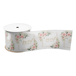 Trendy blush floral gold sparkles sweet sixteen satin ribbon