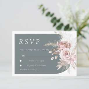 Trendy Blush & Ivory Boho Arch Wedding RSVP Card