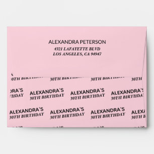 Trendy Blush Pink 30th Birthday Personalised Envelope