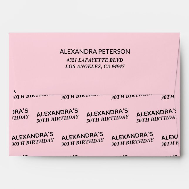 Trendy Blush Pink 30th Birthday Personalised Envelope (Back (Top Flap))
