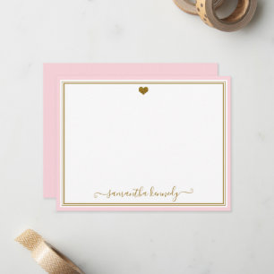 Trendy Blush Pink And Gold Heart Custom Name Card