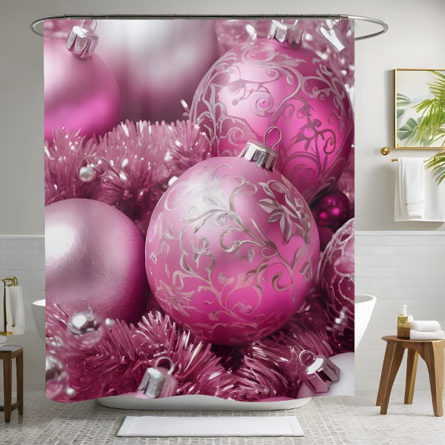Trendy Blush Pink Christmas Ball Shower Curtain (Creator Uploaded)