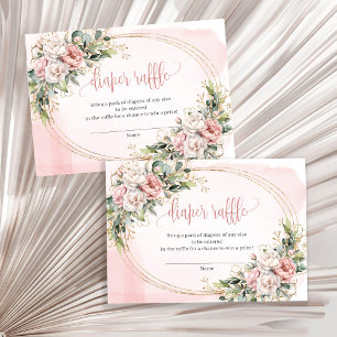 Trendy Blush Pink Floral Eucalyptus Diaper Raffle Enclosure Card