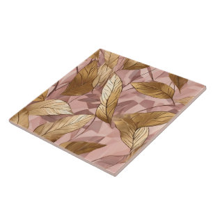 Trendy Blush Pink Gold Boho Leaves Collection Ceramic Tile