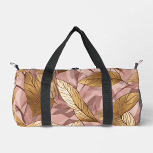 Trendy Blush Pink Gold Boho Leaves Collection Duffle Bag
