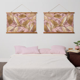 Trendy Blush Pink Gold Boho Leaves Collection Hanging Tapestry