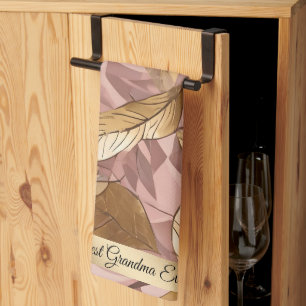 Trendy Blush Pink Gold Boho Leaves Collection Tea Towel