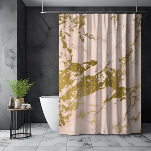 Trendy Blush Pink Gold Marble Shower Curtain