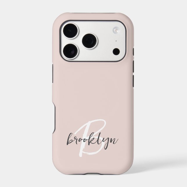 Trendy Blush Pink Grey Script Monogram (Back)