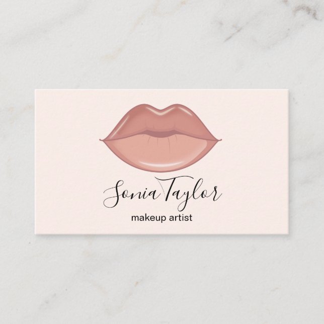 Trendy Blush Pink Lips Makeup Artist Beauty Salon  Business Card (Front)